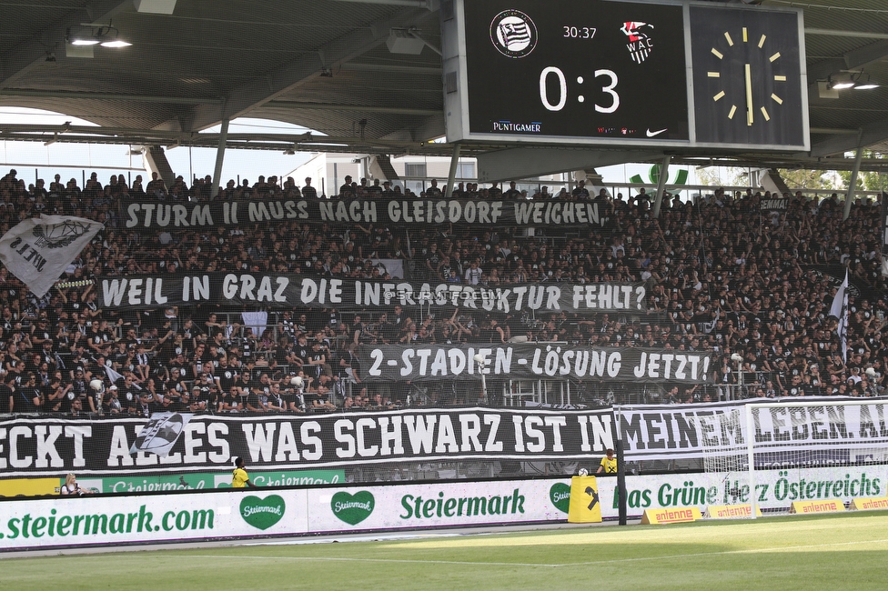 Sturm Graz - Wolfsberg
Oesterreichische Fussball Bundesliga, 31. Runde, SK Sturm Graz - Wolfsberger AC, Stadion Liebenau Graz, 15.05.2022. 

Foto zeigt Fans von Sturm mit einem Spruchband
Schlüsselwörter: sturmstadion