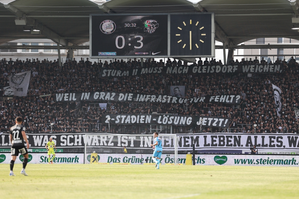 Sturm Graz - Wolfsberg
Oesterreichische Fussball Bundesliga, 31. Runde, SK Sturm Graz - Wolfsberger AC, Stadion Liebenau Graz, 15.05.2022. 

Foto zeigt Fans von Sturm mit einem Spruchband
Schlüsselwörter: sturmstadion