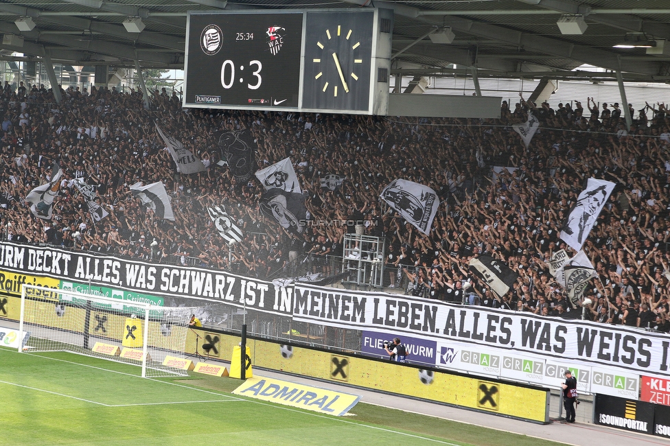 Sturm Graz - Wolfsberg
Oesterreichische Fussball Bundesliga, 31. Runde, SK Sturm Graz - Wolfsberger AC, Stadion Liebenau Graz, 15.05.2022. 

Foto zeigt Fans von Sturm mit einem Spruchband
Schlüsselwörter: sturmstadion