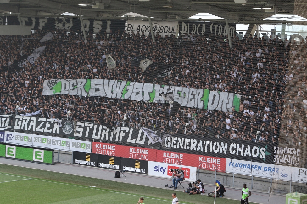 Sturm Graz - Wolfsberg
Oesterreichische Fussball Bundesliga, 31. Runde, SK Sturm Graz - Wolfsberger AC, Stadion Liebenau Graz, 15.05.2022. 

Foto zeigt Fans von Sturm mit einem Spruchband
Schlüsselwörter: werder sturmflut