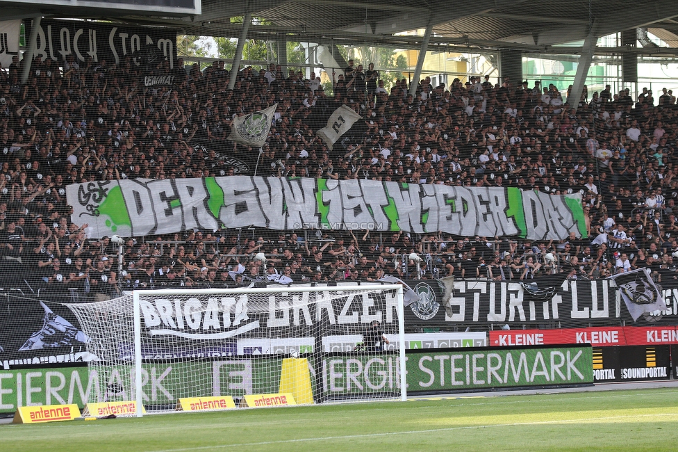 Sturm Graz - Wolfsberg
Oesterreichische Fussball Bundesliga, 31. Runde, SK Sturm Graz - Wolfsberger AC, Stadion Liebenau Graz, 15.05.2022. 

Foto zeigt Fans von Sturm mit einem Spruchband
Schlüsselwörter: werder sturmflut