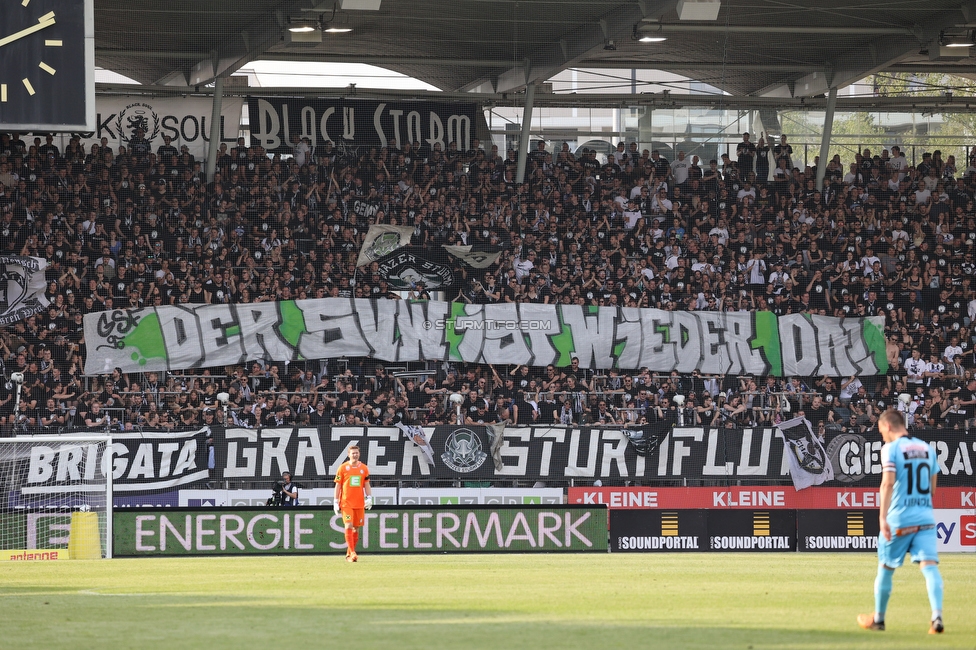 Sturm Graz - Wolfsberg
Oesterreichische Fussball Bundesliga, 31. Runde, SK Sturm Graz - Wolfsberger AC, Stadion Liebenau Graz, 15.05.2022. 

Foto zeigt Fans von Sturm mit einem Spruchband
Schlüsselwörter: werder sturmflut