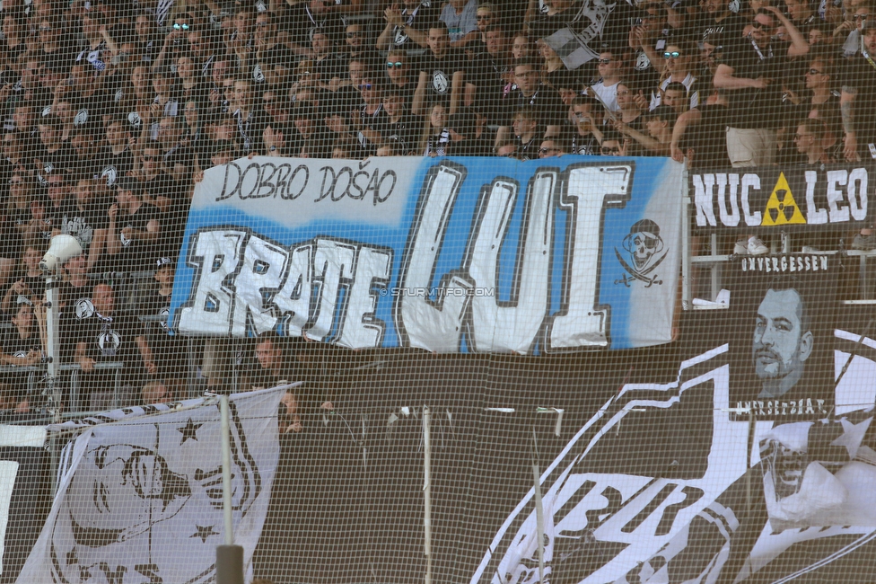 Sturm Graz - Wolfsberg
Oesterreichische Fussball Bundesliga, 31. Runde, SK Sturm Graz - Wolfsberger AC, Stadion Liebenau Graz, 15.05.2022. 

Foto zeigt Fans von Sturm mit einem Spruchband
Schlüsselwörter: baby brigata