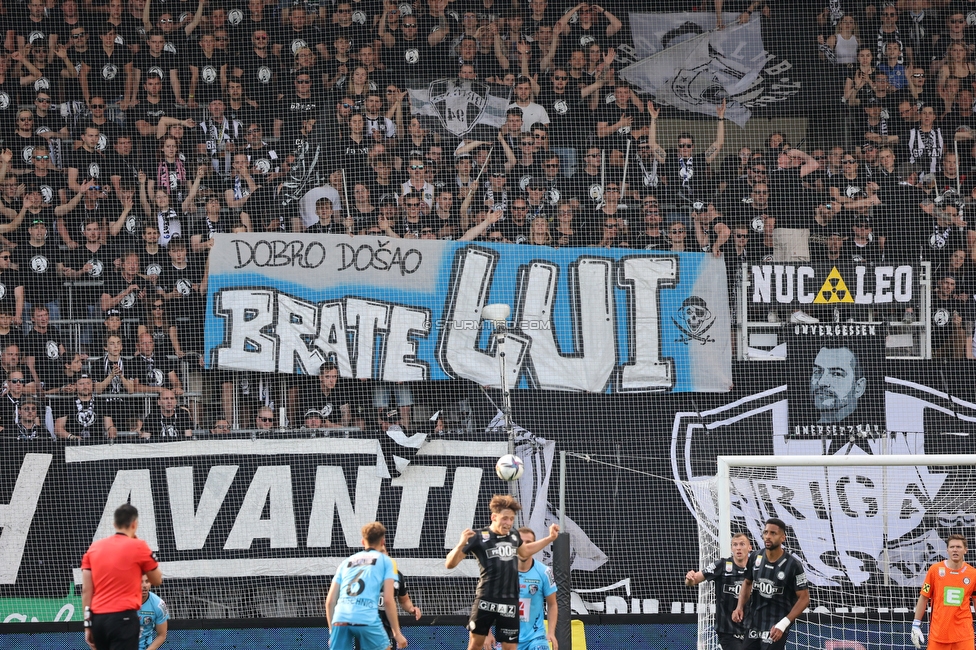 Sturm Graz - Wolfsberg
Oesterreichische Fussball Bundesliga, 31. Runde, SK Sturm Graz - Wolfsberger AC, Stadion Liebenau Graz, 15.05.2022. 

Foto zeigt Fans von Sturm mit einem Spruchband
Schlüsselwörter: baby brigata