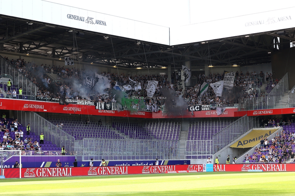 Austria Wien - Sturm Graz
Oesterreichische Fussball Bundesliga, 32 Runde, FK Austria Wien - SK Sturm Graz, Franz Horr Stadion Wien, 21.05.2022. 

Foto zeigt Fans von Sturm mit einer Choreografie
Schlüsselwörter: pyrotechnik