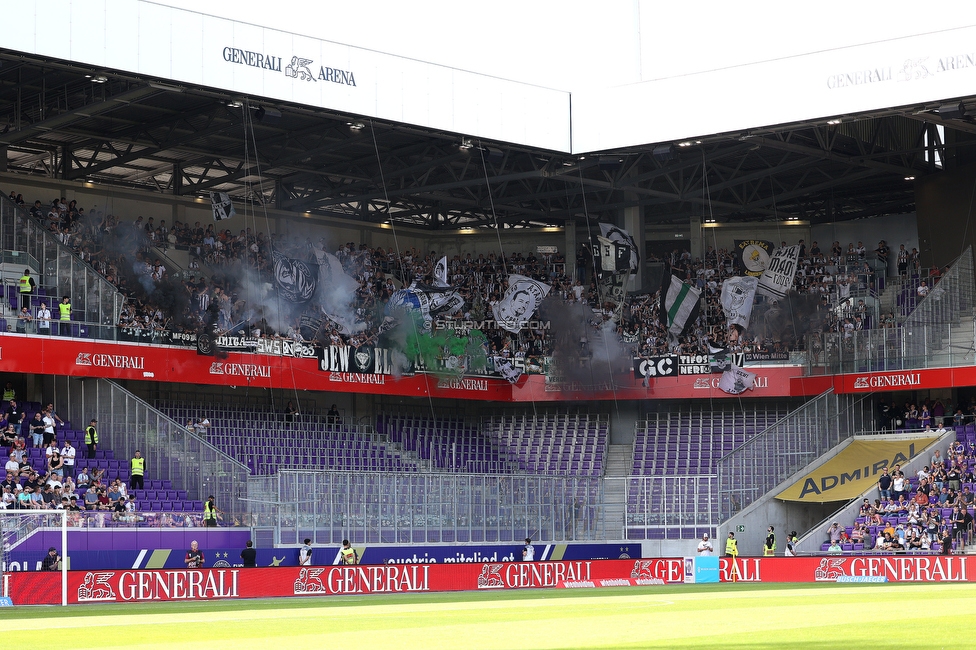 Austria Wien - Sturm Graz
Oesterreichische Fussball Bundesliga, 32 Runde, FK Austria Wien - SK Sturm Graz, Franz Horr Stadion Wien, 21.05.2022. 

Foto zeigt Fans von Sturm mit einer Choreografie
Schlüsselwörter: pyrotechnik