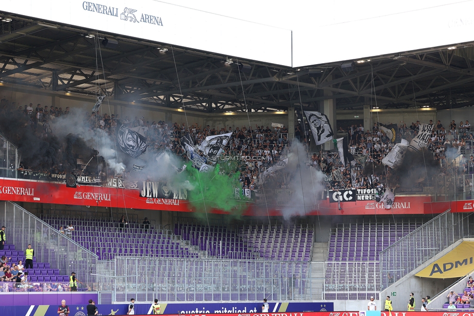 Austria Wien - Sturm Graz
Oesterreichische Fussball Bundesliga, 32 Runde, FK Austria Wien - SK Sturm Graz, Franz Horr Stadion Wien, 21.05.2022. 

Foto zeigt Fans von Sturm mit einer Choreografie
Schlüsselwörter: pyrotechnik