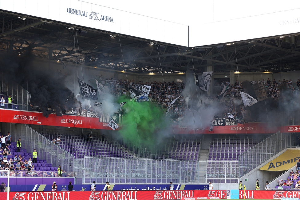 Austria Wien - Sturm Graz
Oesterreichische Fussball Bundesliga, 32 Runde, FK Austria Wien - SK Sturm Graz, Franz Horr Stadion Wien, 21.05.2022. 

Foto zeigt Fans von Sturm mit einer Choreografie
Schlüsselwörter: pyrotechnik