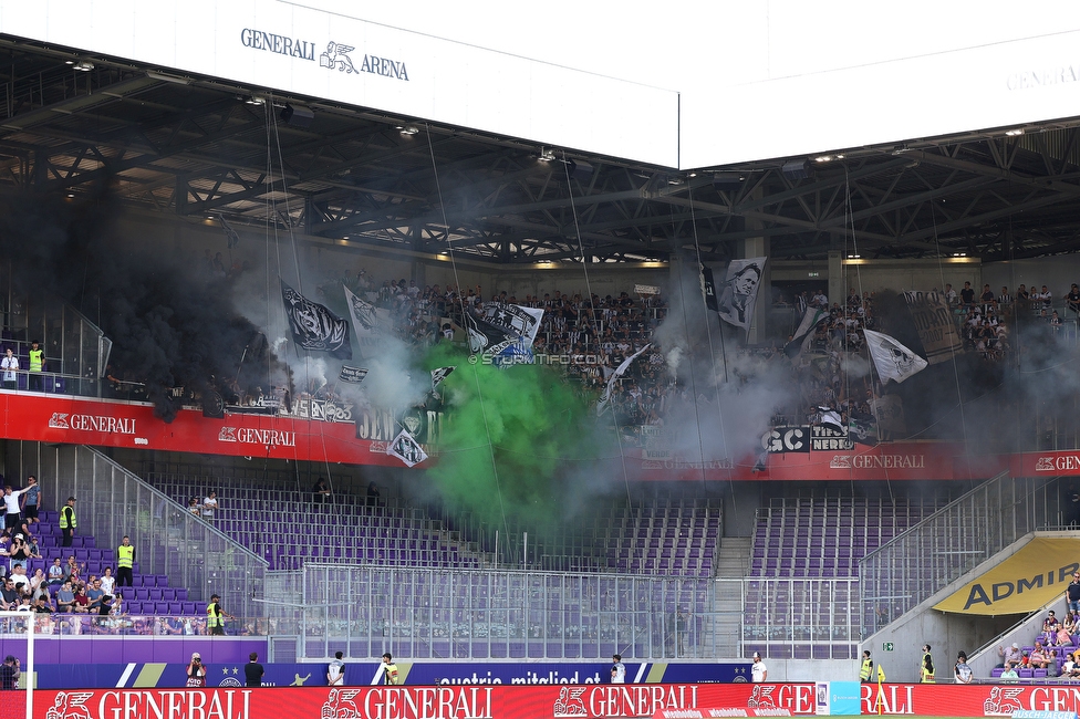 Austria Wien - Sturm Graz
Oesterreichische Fussball Bundesliga, 32 Runde, FK Austria Wien - SK Sturm Graz, Franz Horr Stadion Wien, 21.05.2022. 

Foto zeigt Fans von Sturm mit einer Choreografie
Schlüsselwörter: pyrotechnik