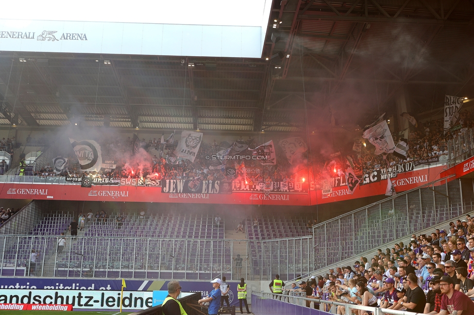 Austria Wien - Sturm Graz
Oesterreichische Fussball Bundesliga, 32 Runde, FK Austria Wien - SK Sturm Graz, Franz Horr Stadion Wien, 21.05.2022. 

Foto zeigt Fans von Sturm
