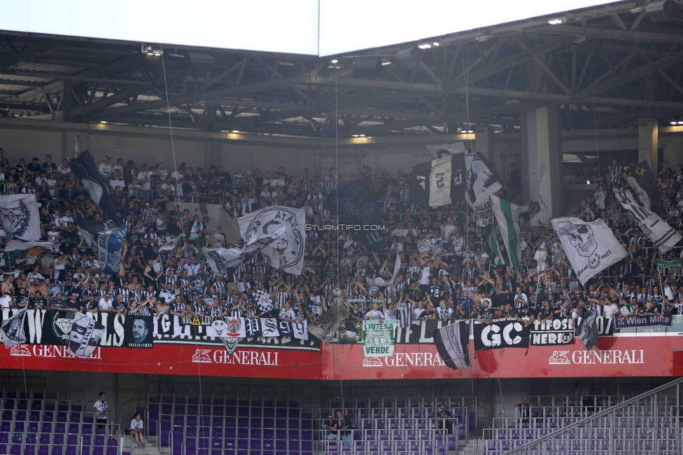 Austria Wien - Sturm Graz
Oesterreichische Fussball Bundesliga, 32 Runde, FK Austria Wien - SK Sturm Graz, Franz Horr Stadion Wien, 21.05.2022. 

Foto zeigt Fans von Sturm
