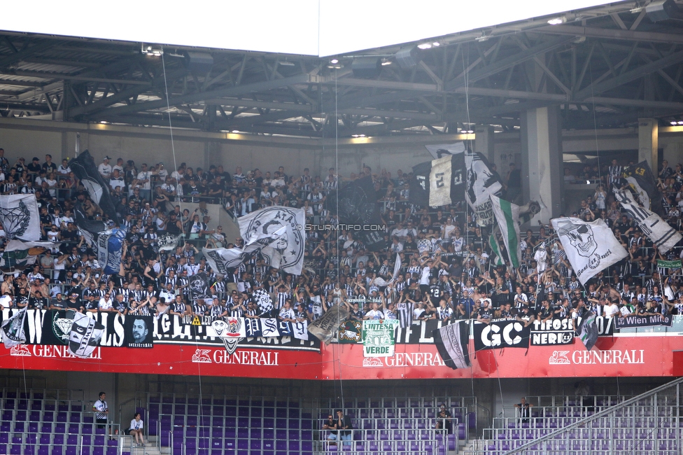 Austria Wien - Sturm Graz
Oesterreichische Fussball Bundesliga, 32 Runde, FK Austria Wien - SK Sturm Graz, Franz Horr Stadion Wien, 21.05.2022. 

Foto zeigt Fans von Sturm
