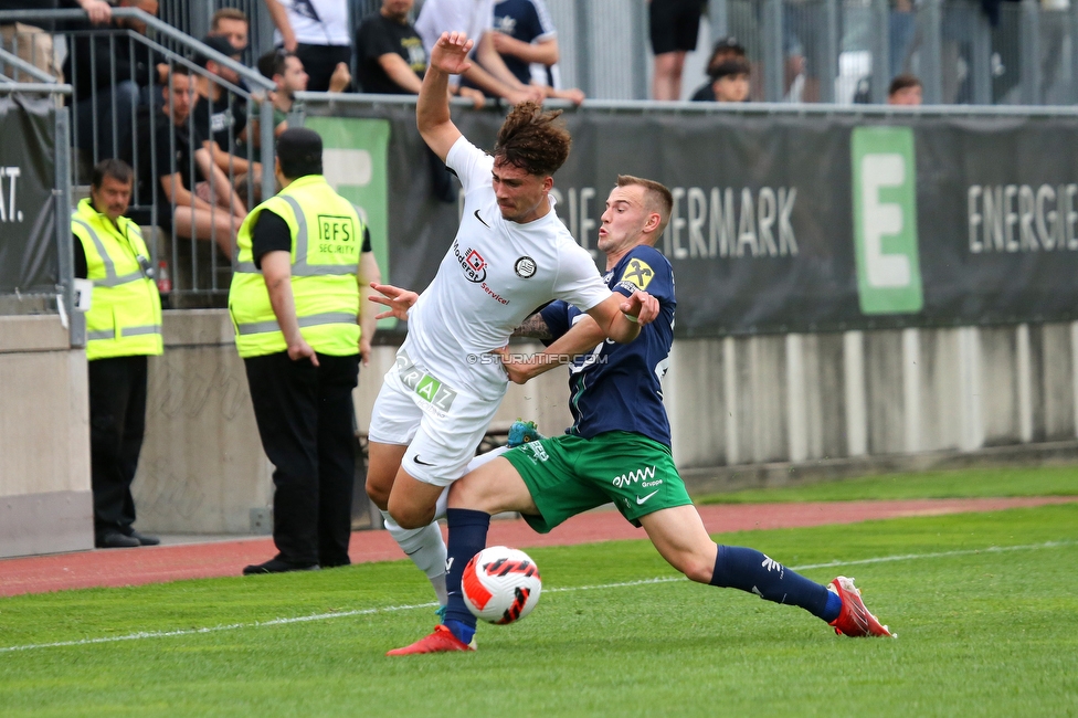 Sturm II - Hertha
Regionalliga Mitte, 33. Runde,  SK Sturm Graz II - WSC Hertha, Trainingszentrum Messendorf, 03.06.2022. 

Foto zeigt Tobias Strahlhofer (Sturm II)
