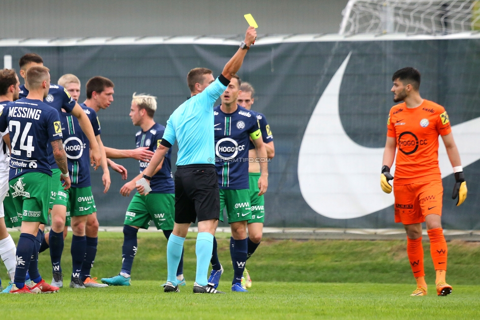 Sturm II - Hertha
Regionalliga Mitte, 33. Runde,  SK Sturm Graz II - WSC Hertha, Trainingszentrum Messendorf, 03.06.2022. 

Foto zeigt Schiedsrichter Robert Radev und Indir Duna (Hertha)
