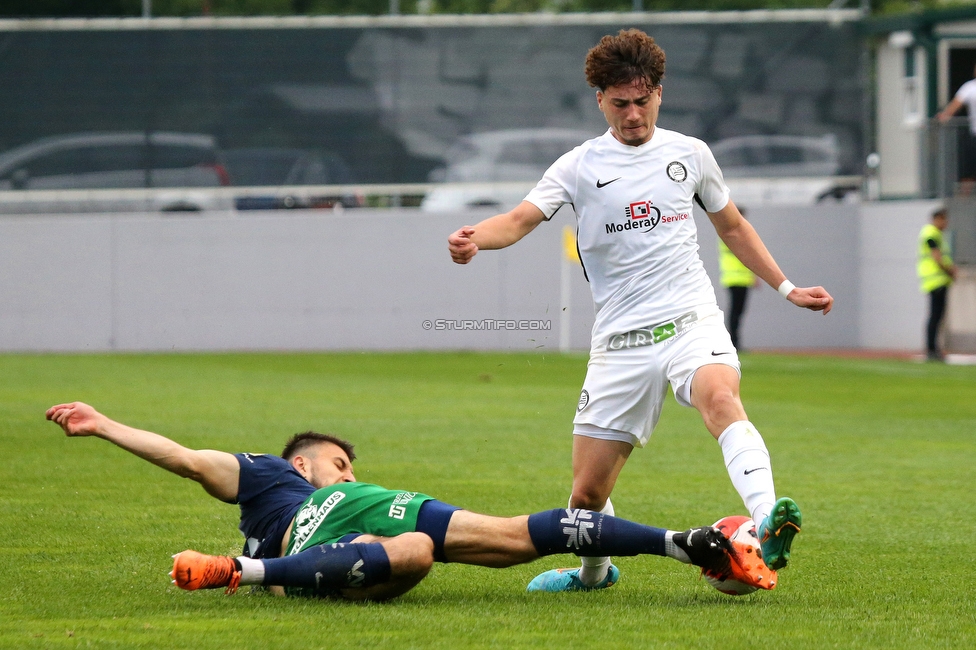 Sturm II - Hertha
Regionalliga Mitte, 33. Runde,  SK Sturm Graz II - WSC Hertha, Trainingszentrum Messendorf, 03.06.2022. 

Foto zeigt Tobias Strahlhofer (Sturm II)
