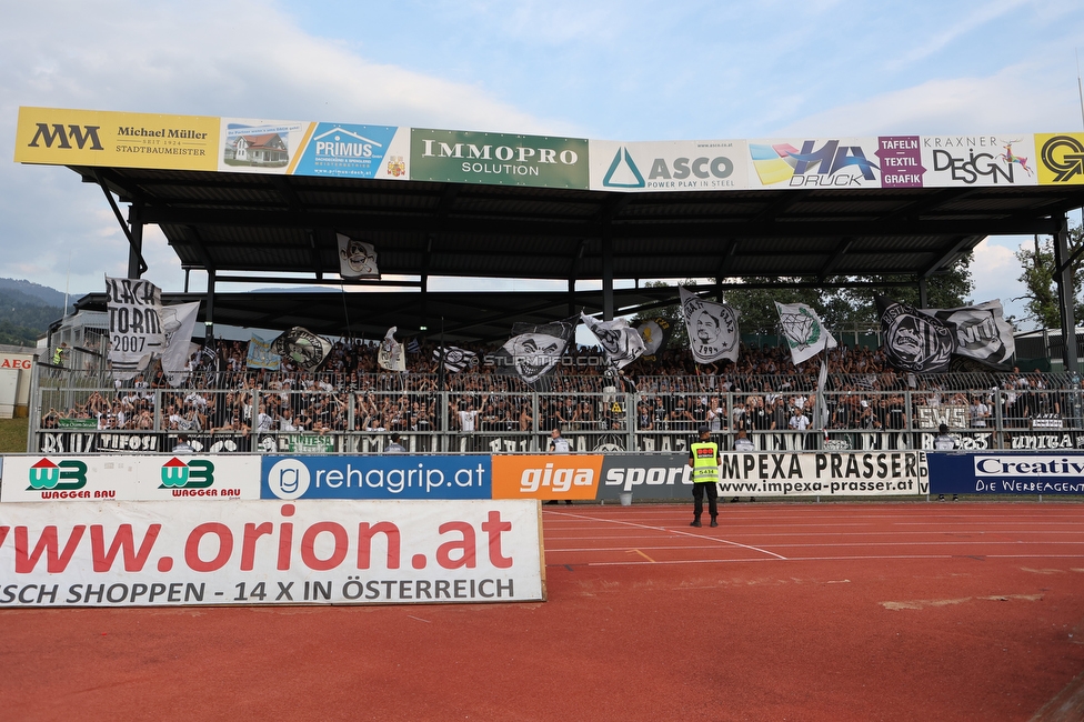 Wolfsberg - Sturm Graz
Oesterreichische Fussball Bundesliga, 1. Runde, Wolfsberger AC - SK Sturm Graz, Lavanttal Arena Wolfsberg, 23.07.2022. 

Foto zeigt Fans von Sturm
