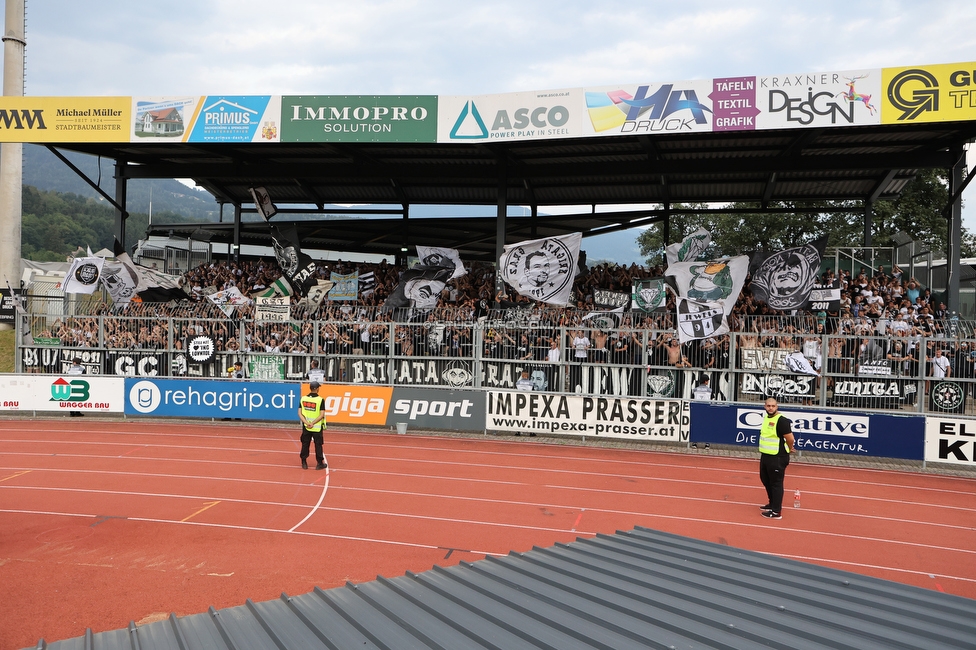 Wolfsberg - Sturm Graz
Oesterreichische Fussball Bundesliga, 1. Runde, Wolfsberger AC - SK Sturm Graz, Lavanttal Arena Wolfsberg, 23.07.2022. 

Foto zeigt Fans von Sturm
