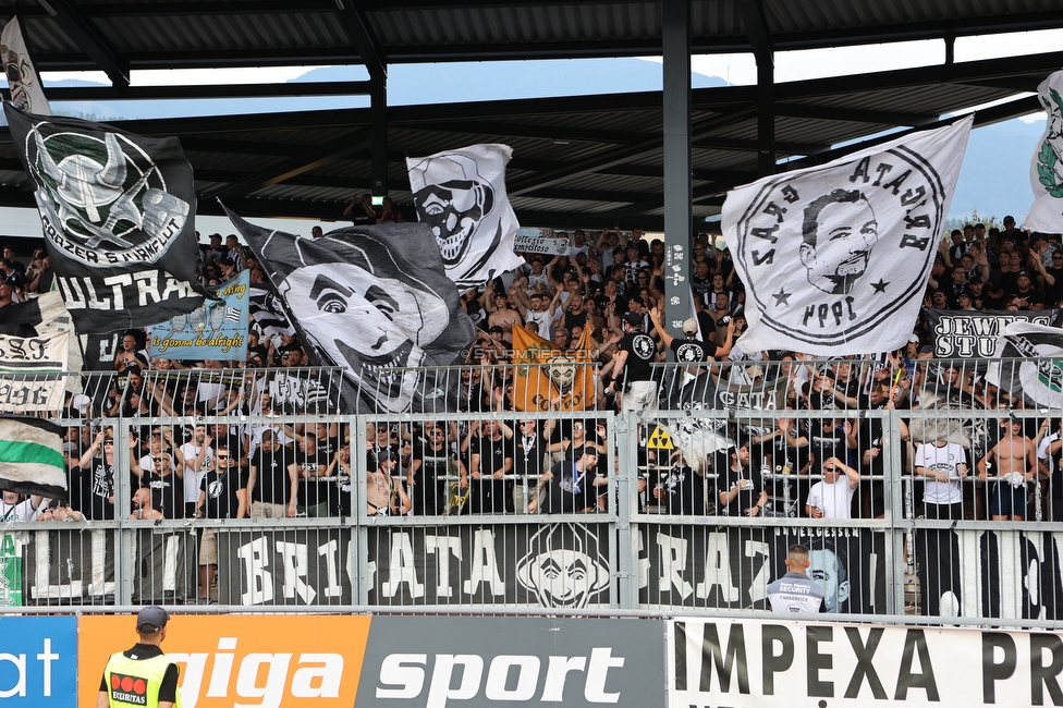 Wolfsberg - Sturm Graz
Oesterreichische Fussball Bundesliga, 1. Runde, Wolfsberger AC - SK Sturm Graz, Lavanttal Arena Wolfsberg, 23.07.2022. 

Foto zeigt Fans von Sturm
Schlüsselwörter: brigata