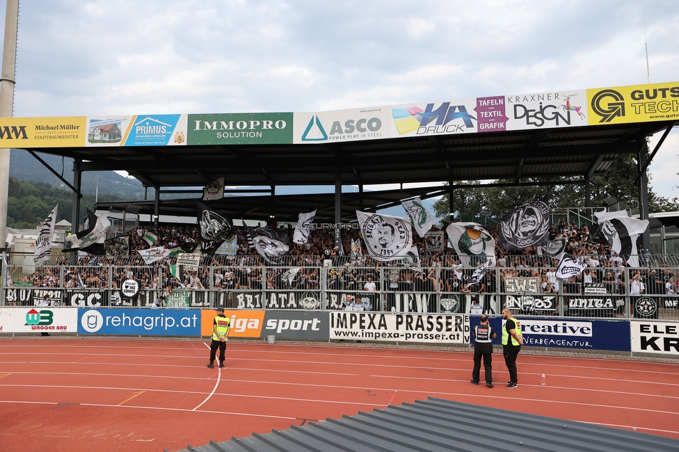 Wolfsberg - Sturm Graz
Oesterreichische Fussball Bundesliga, 1. Runde, Wolfsberger AC - SK Sturm Graz, Lavanttal Arena Wolfsberg, 23.07.2022. 

Foto zeigt Fans von Sturm
