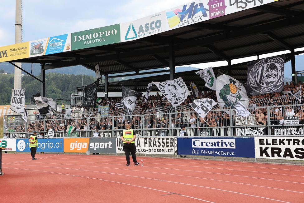 Wolfsberg - Sturm Graz
Oesterreichische Fussball Bundesliga, 1. Runde, Wolfsberger AC - SK Sturm Graz, Lavanttal Arena Wolfsberg, 23.07.2022. 

Foto zeigt Fans von Sturm
