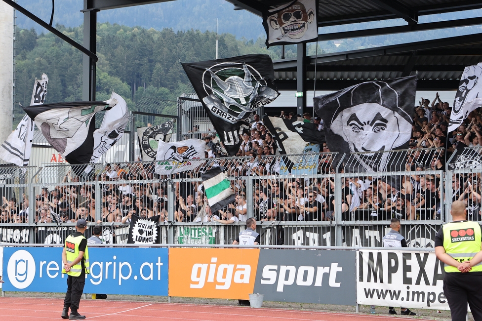 Wolfsberg - Sturm Graz
Oesterreichische Fussball Bundesliga, 1. Runde, Wolfsberger AC - SK Sturm Graz, Lavanttal Arena Wolfsberg, 23.07.2022. 

Foto zeigt Fans von Sturm
