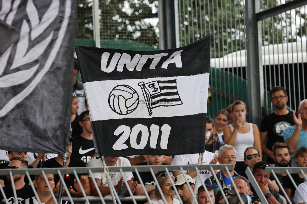 Wolfsberg - Sturm Graz
Oesterreichische Fussball Bundesliga, 1. Runde, Wolfsberger AC - SK Sturm Graz, Lavanttal Arena Wolfsberg, 23.07.2022. 

Foto zeigt Fans von Sturm
Schlüsselwörter: unita