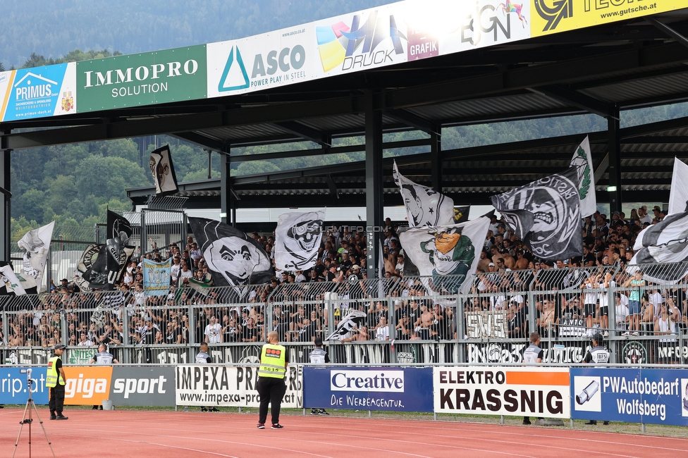 Wolfsberg - Sturm Graz
Oesterreichische Fussball Bundesliga, 1. Runde, Wolfsberger AC - SK Sturm Graz, Lavanttal Arena Wolfsberg, 23.07.2022. 

Foto zeigt Fans von Sturm
