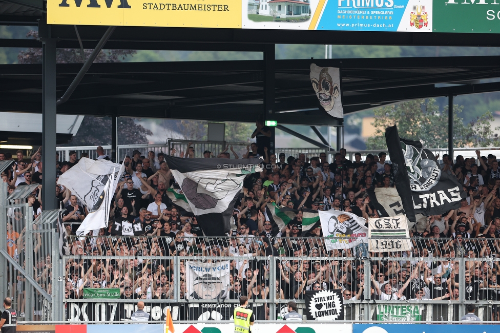 Wolfsberg - Sturm Graz
Oesterreichische Fussball Bundesliga, 1. Runde, Wolfsberger AC - SK Sturm Graz, Lavanttal Arena Wolfsberg, 23.07.2022. 

Foto zeigt Fans von Sturm
