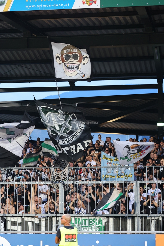 Wolfsberg - Sturm Graz
Oesterreichische Fussball Bundesliga, 1. Runde, Wolfsberger AC - SK Sturm Graz, Lavanttal Arena Wolfsberg, 23.07.2022. 

Foto zeigt Fans von Sturm
Schlüsselwörter: sturmflut