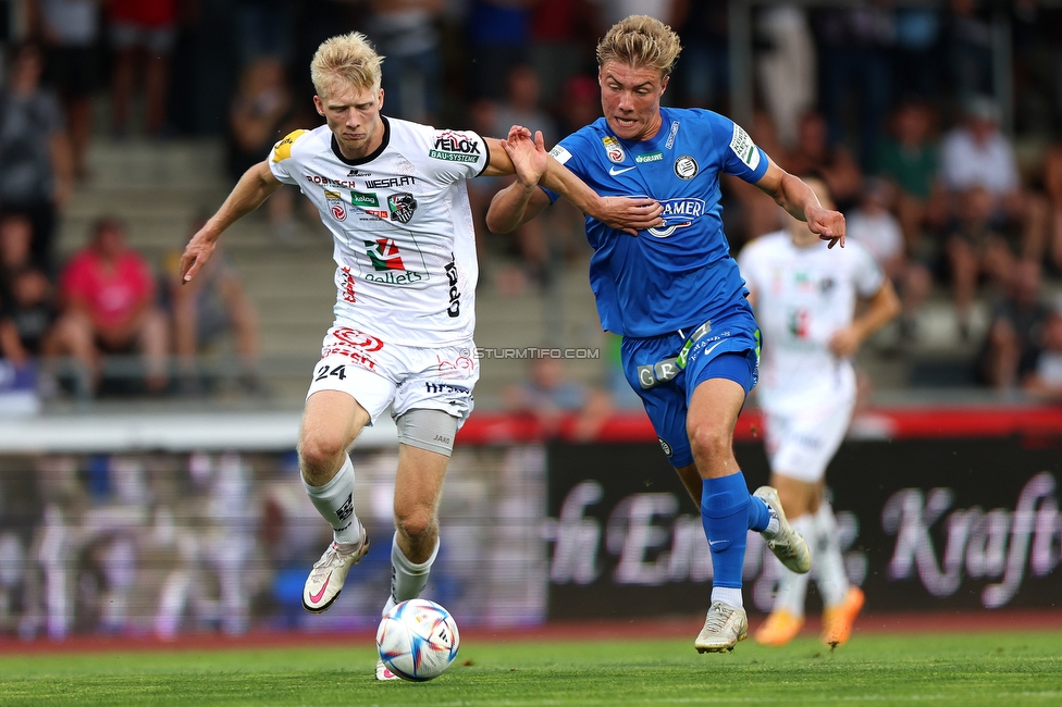 Wolfsberg - Sturm Graz
Oesterreichische Fussball Bundesliga, 1. Runde, Wolfsberger AC - SK Sturm Graz, Lavanttal Arena Wolfsberg, 23.07.2022. 

Foto zeigt Rasmus Hoejlund (Sturm)
