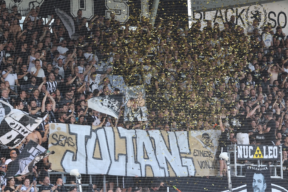 Sturm Graz - RB Salzburg
Oesterreichische Fussball Bundesliga, 2. Runde, SK Sturm Graz - FC RB Salzburg, Stadion Liebenau Graz, 30.07.2022. 

Foto zeigt Fans von Sturm mit einem Spruchband
Schlüsselwörter: baby brigata