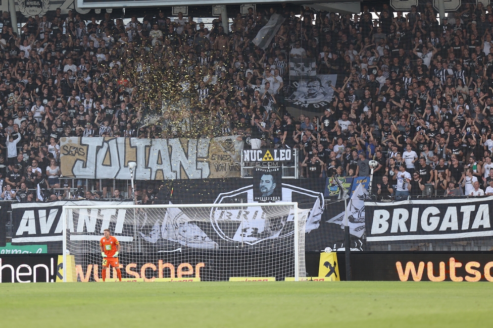 Sturm Graz - RB Salzburg
Oesterreichische Fussball Bundesliga, 2. Runde, SK Sturm Graz - FC RB Salzburg, Stadion Liebenau Graz, 30.07.2022. 

Foto zeigt Fans von Sturm mit einem Spruchband
Schlüsselwörter: baby brigata