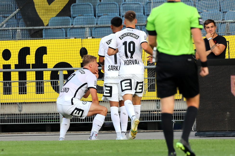 Sturm Graz - RB Salzburg
Oesterreichische Fussball Bundesliga, 2. Runde, SK Sturm Graz - FC RB Salzburg, Stadion Liebenau Graz, 30.07.2022. 

Foto zeigt Rasmus Hoejlund (Sturm) und Tomi Horvat (Sturm)
Schlüsselwörter: torjubel