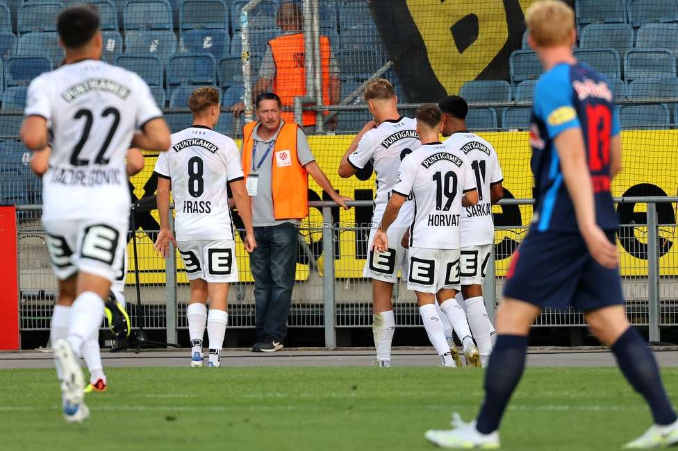 Sturm Graz - RB Salzburg
Oesterreichische Fussball Bundesliga, 2. Runde, SK Sturm Graz - FC RB Salzburg, Stadion Liebenau Graz, 30.07.2022. 

Foto zeigt Jusuf Gazibegovic (Sturm), Alexander Prass (Sturm), Rasmus Hoejlund (Sturm) und Tomi Horvat (Sturm)
Schlüsselwörter: torjubel