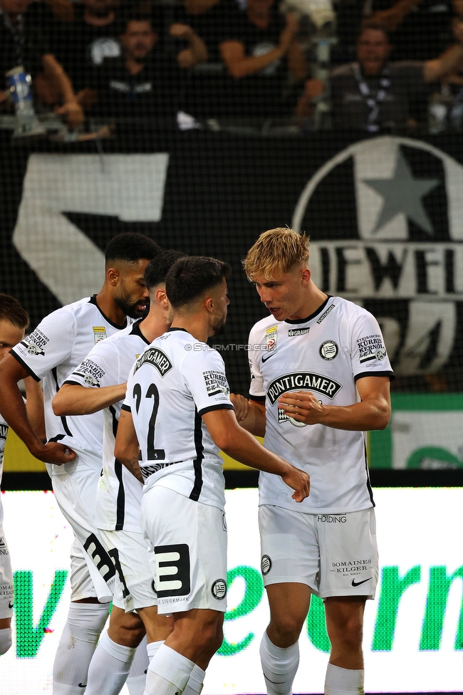 Sturm Graz - RB Salzburg
Oesterreichische Fussball Bundesliga, 2. Runde, SK Sturm Graz - FC RB Salzburg, Stadion Liebenau Graz, 30.07.2022. 

Foto zeigt Jusuf Gazibegovic (Sturm) und Rasmus Hoejlund (Sturm)
