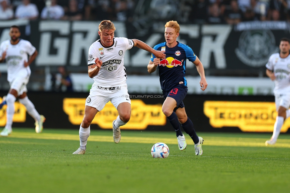 Sturm Graz - RB Salzburg
Oesterreichische Fussball Bundesliga, 2. Runde, SK Sturm Graz - FC RB Salzburg, Stadion Liebenau Graz, 30.07.2022. 

Foto zeigt Rasmus Hoejlund (Sturm)
