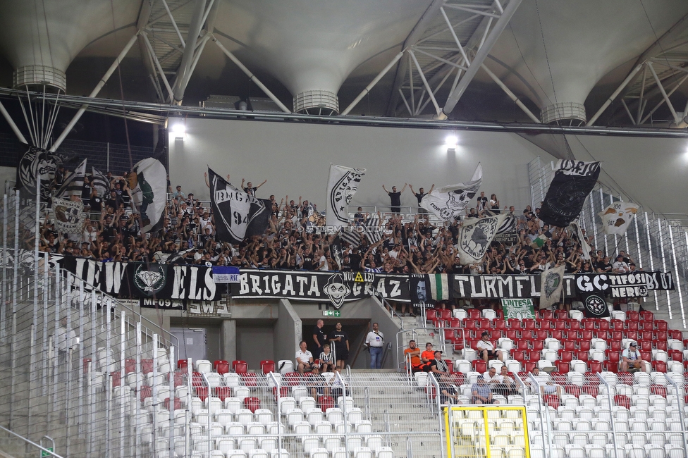 Dynamo Kiew - Sturm Graz
UEFA Champions League Qualifikation 3. Runde, Dynamo Kiew - SK Sturm Graz, Stadion LKS Lodz, 03.08.2022. 

Foto zeigt Fans von Sturm
