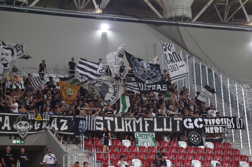 Dynamo Kiew - Sturm Graz
UEFA Champions League Qualifikation 3. Runde, Dynamo Kiew - SK Sturm Graz, Stadion LKS Lodz, 03.08.2022. 

Foto zeigt Fans von Sturm
