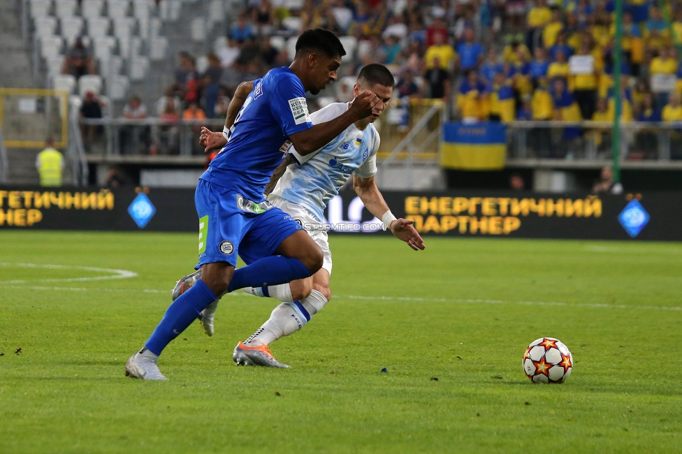 Dynamo Kiew - Sturm Graz
UEFA Champions League Qualifikation 3. Runde, Dynamo Kiew - SK Sturm Graz, Stadion LKS Lodz, 03.08.2022. 

Foto zeigt Manprit Sarkaria (Sturm)
