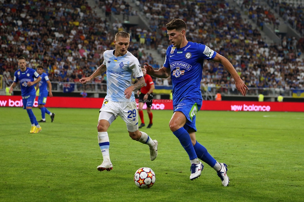 Dynamo Kiew - Sturm Graz
UEFA Champions League Qualifikation 3. Runde, Dynamo Kiew - SK Sturm Graz, Stadion LKS Lodz, 03.08.2022. 

Foto zeigt Ivan Ljubic (Sturm)
