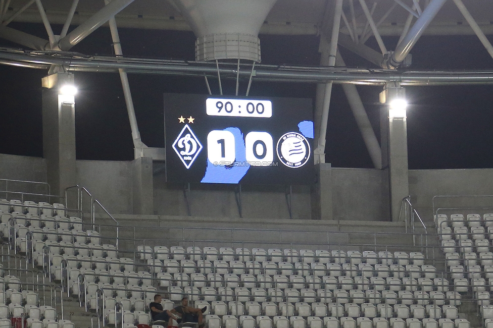 Dynamo Kiew - Sturm Graz
UEFA Champions League Qualifikation 3. Runde, Dynamo Kiew - SK Sturm Graz, Stadion LKS Lodz, 03.08.2022. 

Foto zeigt die Anzeigetafel
