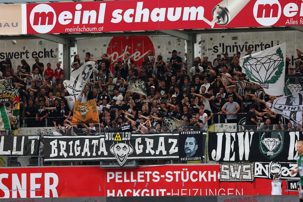 Ried - Sturm Graz
Oesterreichische Fussball Bundesliga, 3. Runde, SV Ried - SK Sturm Graz, Arena Ried, 06.08.2022. 

Foto zeigt Fans von Sturm
