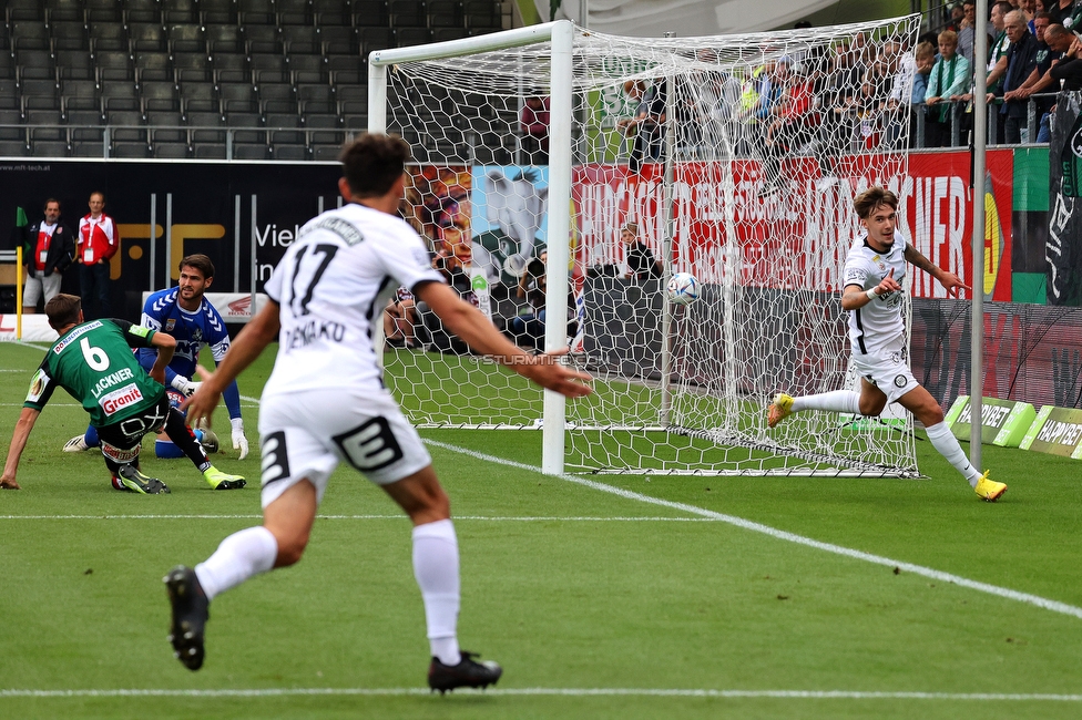 Ried - Sturm Graz
Oesterreichische Fussball Bundesliga, 3. Runde, SV Ried - SK Sturm Graz, Arena Ried, 06.08.2022. 

Foto zeigt Christoph Lang (Sturm)
Schlüsselwörter: tor