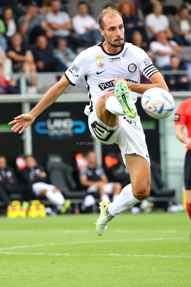 Ried - Sturm Graz
Oesterreichische Fussball Bundesliga, 3. Runde, SV Ried - SK Sturm Graz, Arena Ried, 06.08.2022. 

Foto zeigt Jon Gorenc-Stankovic (Sturm)
