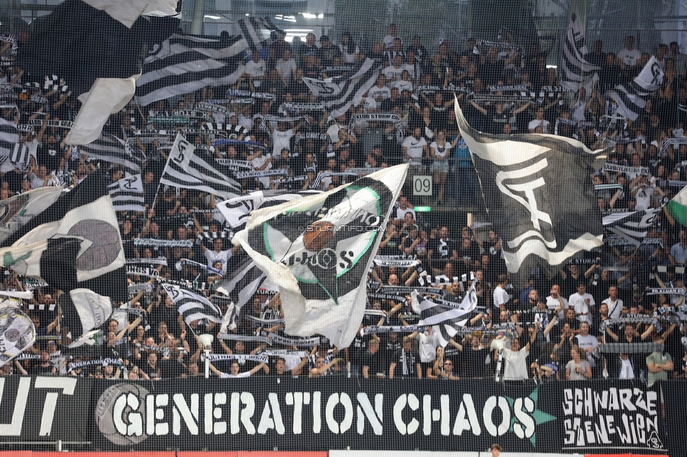 Sturm Graz - Dynamo Kiew
UEFA Champions League Qualifikation 3. Runde, SK Sturm Graz - FC Dynamo Kiew, Stadion Liebenau Graz, 09.08.2022. 

Foto zeigt Fans von Sturm mit einer Choreografie
Schlüsselwörter: generationchaos