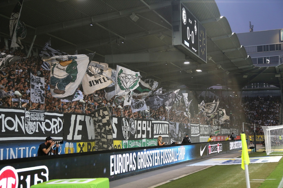 Sturm Graz - Dynamo Kiew
UEFA Champions League Qualifikation 3. Runde, SK Sturm Graz - FC Dynamo Kiew, Stadion Liebenau Graz, 09.08.2022. 

Foto zeigt Fans von Sturm
