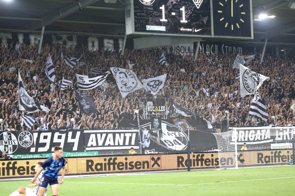 Sturm Graz - Dynamo Kiew
UEFA Champions League Qualifikation 3. Runde, SK Sturm Graz - FC Dynamo Kiew, Stadion Liebenau Graz, 09.08.2022. 

Foto zeigt Fans von Sturm
