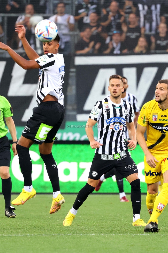 Sturm Graz - Altach
Oesterreichische Fussball Bundesliga, 4. Runde, SK Sturm Graz - SCR Altach, Stadion Liebenau Graz, 13.08.2022. 

Foto zeigt Manprit Sarkaria (Sturm) und Tomi Horvat (Sturm)
