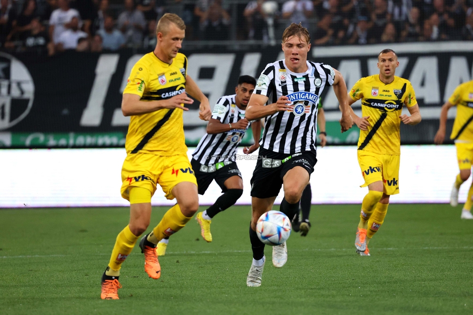 Sturm Graz - Altach
Oesterreichische Fussball Bundesliga, 4. Runde, SK Sturm Graz - SCR Altach, Stadion Liebenau Graz, 13.08.2022. 

Foto zeigt Rasmus Hoejlund (Sturm)
