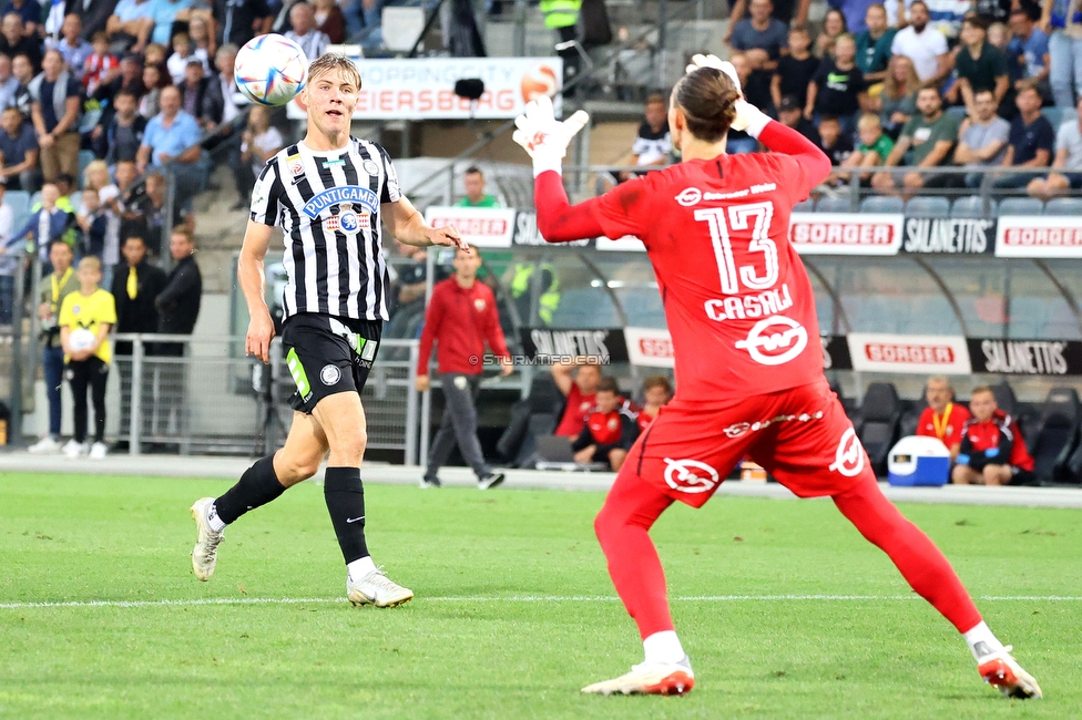 Sturm Graz - Altach
Oesterreichische Fussball Bundesliga, 4. Runde, SK Sturm Graz - SCR Altach, Stadion Liebenau Graz, 13.08.2022. 

Foto zeigt Rasmus Hoejlund (Sturm)
